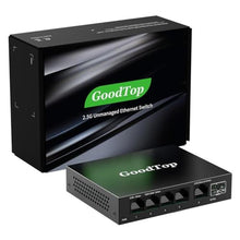 Load image into Gallery viewer, GoodTop 5 Port 2.5Gb Switch, Ethernet Switch Unmanaged 5 x 2.5G Base-T Ports and 1 x 10G SFP+, Multi-Gigabit 10/100/1000Mbps Network Switch, Plug&Play,Metal Housing,Fanless,Desktop/Wall Mount, Black_1