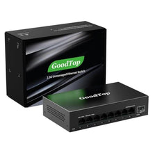 Load image into Gallery viewer, GoodTop 8 Port 2.5Gb Unmanaged Ethernet Switch with 10G SFP+,60Gbps Switching Capacity,Metal Fanless Multi-Gigabit Home Lab Setup Network Switch, Black_1