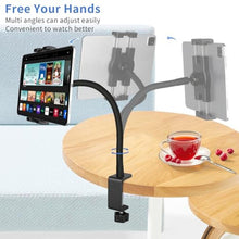 Load image into Gallery viewer, Gooseneck iPad Holder,Tablet Clamp Mount for Desk/Table/Bed/Chair/Lectern,360 Adjustable Arm iPad Mount for for Kitchen, Video Call,Reading,Work,4.7~12.9" iPad/iPhone/Nexus/LG G Pads/e-Reader/Switch, Black_3305