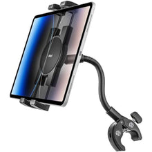 Load image into Gallery viewer, Gooseneck Tablet Holder for Wheelchair/Stroller/Golf Cart/Boat/Mic stand/Indoor Cycling Bike/Gym Bicycle Handlebar Clamp, Compatible with 4.7-13" iPad Pro/Air/Mini, iPhone, Galaxy, Fire HD, E-book, Black_1