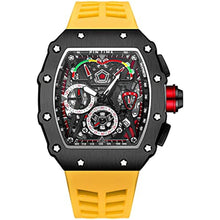Load image into Gallery viewer, Gosasa Unique Men Punk Wristwatch Hollow Big Dial Luminous Waterproof Sport Analog Quartz Business Men's Watches Silicon Strap Dress Watch (Yellow), BlackCaseYellowStrap_8550