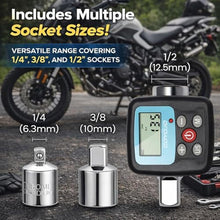 Load image into Gallery viewer, GOYOJO Digital Torque Wrench Adapter, 4-135Nm (2.95-99.6 ft-lb) Electronic Torque Converter with Digital Display, 1/2", 1/4", 3/8" Adapters for Motorcycles, Engine Maintenance, and Versatile DIY Use, nmFtlb_5492