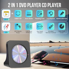 Load image into Gallery viewer, Gueray DVD Player for TV All Region Free Desktop DVD/CD Player for Home with Bluetooth Speakers Display Alarm Clock FM Radio with CD Player USB Card Playback Include Remote Control, HDMI & AV Cable_1925