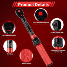 Load image into Gallery viewer, Hairich 1/4-Inch Torque Wrench, Dual-direction Small Torque Wrench 20-220in.lb/2.3-24.9Nm, 72 tooth High Precision Professional with Dual Range Scales, Blackred_6666