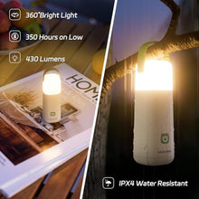 Load image into Gallery viewer, HALOSTORMS Camping Lantern, 350 Hours Running Time Rechargeable Lantern, 3200mAh Lantern Flashlight with 4 Modes, Waterproof Tent Light for Hiking, Emergency, Power Outages (Green 1PK)_4