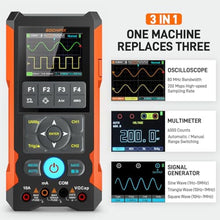 Load image into Gallery viewer, Handheld Oscilloscope Multimeter GOCHIFIX Waveform Generator 3 in 1 Automotive Oscilloscope 2 Channel 80Mhz Bandwidth 200Msps Sampling Rate Signal Generator Digital Oscilloscope Multimeter, BlackOrange_7341