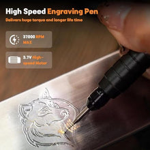 Load image into Gallery viewer, HARDELL Engraving Pen, Cordless Engraving Tool with 37000RPM, USB Rechargeable Metal Pen Engraver for Artists & DIYers, Electric Engraving Pen for Metal, Wood, Glass and Plastic - Beginner Friendly, Blacksilver_1513