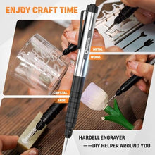 Load image into Gallery viewer, HARDELL Engraving Pen, Cordless Engraving Tool with 37000RPM, USB Rechargeable Metal Pen Engraver for Artists & DIYers, Electric Engraving Pen for Metal, Wood, Glass and Plastic - Beginner Friendly, Blacksilver_1514