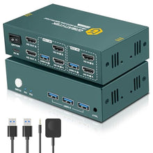Load image into Gallery viewer, HDMI KVM Switch 2 Monitors 2 Computers 4K@60Hz, USB3.0 KVM Switch Dual Monitor with 3 USB 3.0 Ports Sharing Keyboard and Mouse, Printer/Scanner, Desktop Controller, DEEPBLUE_1