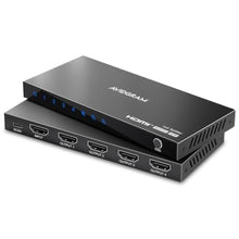Load image into Gallery viewer, HDMI Splitter 1 in 4 Out 4K 60Hz 4:4:4, AVIDGRAM HDMI 4 Port Splitter with Copy, Downscaler, and Auto Mode for Four Identical Display Support 1080p 120Hz HDCP 2.2 HDR10 18Gbps 3D (Mirror Only), Black_1