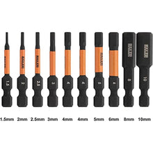 Load image into Gallery viewer, Hex Bit Set - Railer 2 Inch Impact Driver 10pc Metric Hex Bit Set With A Bit Holder & Carabiner. Premium S2 Steel, Ideal For Furniture Screws (Black Bitrail), BlackBitrail_5403