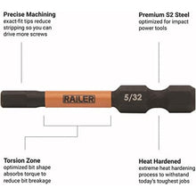 Load image into Gallery viewer, Hex Bit Set - Railer 6 Inch Impact Driver 10pc SAE Hex Bit Set With A Storage Magnetizer Bit Holder & Carabiner. Premium S2 Steel, Ideal For Furniture Screws, Black_5363