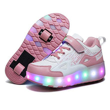 Load image into Gallery viewer, HHSTS Kids Shoes with Wheels LED Light Color Shoes Shiny Roller Skates Skate Shoes Simple Kids Gifts Boys Girls The Best Gift for Party Birthday Christmas Day(11.5 Little Kid,White Pink), EwhitePink_1