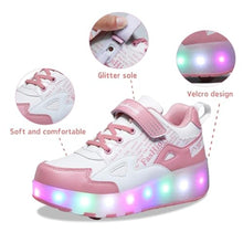 Load image into Gallery viewer, HHSTS Kids Shoes with Wheels LED Light Color Shoes Shiny Roller Skates Skate Shoes Simple Kids Gifts Boys Girls The Best Gift for Party Birthday Christmas Day(11.5 Little Kid,White Pink), EwhitePink_1723