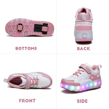 Load image into Gallery viewer, HHSTS Kids Shoes with Wheels LED Light Color Shoes Shiny Roller Skates Skate Shoes Simple Kids Gifts Boys Girls The Best Gift for Party Birthday Christmas Day(11.5 Little Kid,White Pink), EwhitePink_1724