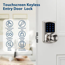 Load image into Gallery viewer, HIDALIFE Keyless Entry Door Lock with Code, Keypad Door Lock with Handle, Touchscreen Door Knob with Keypad, Electronic Door Lock, Auto-Lock, Satin Nickel, HL-668K 1pack, SatinNickel_6159
