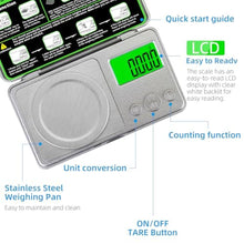Load image into Gallery viewer, High Precision Mg Scale 100g/0.001g, Pocket Digital Milligram Scale, Small Gram Jewelry Scale, Coin Scale with 50g Calibration Weight for Gold/Silver/Gems/Powder Medicine Benechef, silvery_534