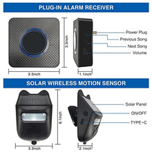 Load image into Gallery viewer, HoneTeek Solar Driveway Alarm, Wireless 600ft Range Driveway Motion Sensor Alarm Weatherproof, Weather Resistant Motion Sensor & Detector Outdoor, Home Security Alert System-1 Sensor & 1 Doorbell, Black_194