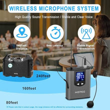 Load image into Gallery viewer, HOTEC UHF Wireless Headset Microphone/Lavalier Lapel Mic with Bodypack Transmitter and Mini Rechargeable Receiver 1/4" Output for Vlogging or Speech_1595