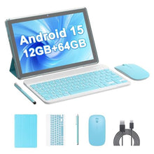 Load image into Gallery viewer, HOTTABLET Tablet 10-inch Android 15, RAM 12GB(4+8Expand) +ROM 64GB, 2+8MP Dual Camera, 6000mAh Battery, (Tablet+case+Stylus+beyboard+Mouse), Blue_1