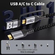 Load image into Gallery viewer, HOTUTUKI Long USB a to USB c Cable 10FT Multi Functional 2in1, usbc 3.2 Gen 2X2,20Gbps High Speed Data Transfer,4K@60Hz UHD Video 5A/100W Fast Charge Cord Compatible with Thunderbolt 3/4, Braided_368