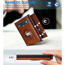 Load image into Gallery viewer, Housmai Airtag Wallet for Men,with Cash Pocket 2 ID Window 10+ Cards,Metal Case Smart Slim Pop Up Credit Card Holder Flip with Magnetic Closure RFID Blocking Trifold Leather wallet with Gift Box, BrickBrown_271