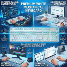 Load image into Gallery viewer, HP GK400F Wired Mechanical Gaming Keyboard Wired USB 104-Key Full Size, Brown Mechanical Switches, Blue Backlit, Compatible with Desktop and Laptop (Silver+White), silverwhite_919