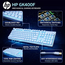 Load image into Gallery viewer, HP GK400F Wired Mechanical Gaming Keyboard Wired USB 104-Key Full Size, Brown Mechanical Switches, Blue Backlit, Compatible with Desktop and Laptop (Silver+White), silverwhite_921