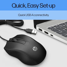 Load image into Gallery viewer, HP Wired Mouse 100 - Precise Optical Sensor with 1600 DPI - Easy USB Connection - Ambidextrous Design - 3 Button Control & Built-in Scrolling - Multi-OS Compatible (6VY96AA#ABL), Black_20