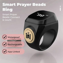 Load image into Gallery viewer, HSTNBVEO Smart Tasbih Zikr Ring,22mm(13) Muslim Digital Azan Alarm Clock,APP Support Digital Counter Prayer Reminder Rings, Waterproof 4 Digit Finger Counter zikr Ring for Muslims, Black_826