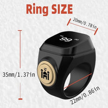 Load image into Gallery viewer, HSTNBVEO Smart Tasbih Zikr Ring,22mm(13) Muslim Digital Azan Alarm Clock,APP Support Digital Counter Prayer Reminder Rings, Waterproof 4 Digit Finger Counter zikr Ring for Muslims, Black_828