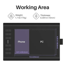 Load image into Gallery viewer, HUION Inspiroy H1060P Graphics Drawing Tablet with 8192 Pressure Sensitivity Battery-Free Stylus and 12 Customized Hot Keys, 10 x 6.25 inches Digital Art Tablet for Mac, Windows PC and Android_1646