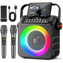 Load image into Gallery viewer, HWWR Karaoke Machine for Adults, Portable Bluetooth Speaker with 2 Wireless Microphone, PA System with 6.5" Subwoofer, Supports Vocal Remover, REC, Singing Machine for Party, Home (Black), BROWN_1