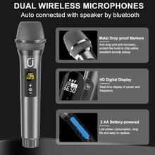 Load image into Gallery viewer, HWWR Karaoke Machine for Adults, Portable Bluetooth Speaker with 2 Wireless Microphone, PA System with 6.5" Subwoofer, Supports Vocal Remover, REC, Singing Machine for Party, Home (Black), BROWN_5000