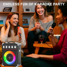 Load image into Gallery viewer, HWWR Karaoke Machine, Portable PA System with 2 Wireless Microphones for Adults Kids, Karaoke Speaker with Microphones & DJ Lights for Home Party Gathering, Echo/Bass/Treble Adjustment, TWS, Black_4783