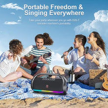Load image into Gallery viewer, HWWR Portable Bluetooth Speaker with 2 Wireless Microphones, Loud Portable Speakers System, Deep Bass, Echo & Vocal Cut, IPX5 Water Resistant Outdoor Party PA Audio for Adults Kids Home Singing, Black_6408