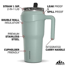 Load image into Gallery viewer, Hydrapeak Roadster 40oz Stainless Steel Tumbler Double Wall Vacuum Insulated Water Bottle With Handle And 2 in 1 Straw Lid (Pale Sage), PaleSage_7768
