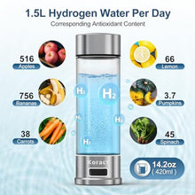 Load image into Gallery viewer, Hydrogen Water Bottle 1500PPB Portable Hydrogen Water Bottles Generator Glass, Hydrogen Rich Water Dispenser with SPE & PEM Technology for Home Office Fitness Travel Outdoor Sports (Silvery)_5422