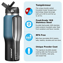 Load image into Gallery viewer, HYDROWION Insulated Water Bottles, Water Bottle fits in Car Cup Holder (Cold 48 hrs, Hot 24 hrs) with Straw Lid, Spout Lid and Flex Cap,T-shpaed Water Bottle Leakproof Travel Thermo Tumbler,Blue&Black, BlueBlack_6796