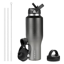 Load image into Gallery viewer, HYDROWION Water Bottle Insulated (Cold 48 hrs, Hot 24 hrs) 40 oz Stainless Steel Water Tumbler with Leak Proof Straw Lid, Spout Lid and Flex Cap,Double Wall Travel Tumbler Cup, Black&Grey, BlackGrey_1