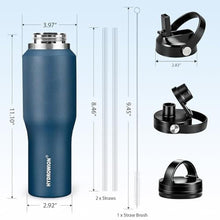 Load image into Gallery viewer, HYDROWION Water Bottles with Straw, 40oz Insulated Water Bottle fit in Car Cup Holder, Black Water Bottles with Straw Lid, Spout Lid and Flex Cap, Leakproof Travel Insulated Tumbler, Cobalt_6803