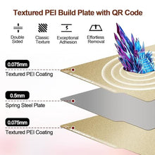 Load image into Gallery viewer, IdeaFormer-3D P1S A1 Textured PEI Build Plate with QR Code for Bambu Lab 256x256mm, Good Adhesion X1 X1C PEI Sheet PLA PETG ABS Spring Steel Bed Plate for Bambu Labs P2S P1P P1S A1 X1 Carbon, GoldTexturedPEIDoubleSided_122