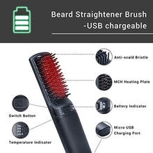 Load image into Gallery viewer, IHHAIR Premium Beard Mini Straightener Brush, Professional Straightener Brush for Men, Rechargeable 6400 mAh Straightening Tool Heated Comb, for Short & Long Beards for Home and Travel, Black_982