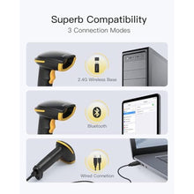 Load image into Gallery viewer, Inateck 2D Barcode Scanner with Intelligent Stand, Wireless QR Code Scanner, Handheld Scanner with APP and SDK, 2D Imager with 2600mAh Battery, BCST-35, Black_81