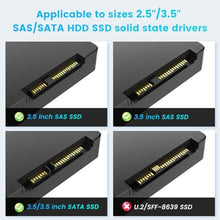Load image into Gallery viewer, INDMEM SAS to USB 3.0 Adapter, SAS/SATA Hard Drive Enclosure Reader Converter Docking Station for 2.5/3.5 inch Server HDD SSD with 12V/2A Power Adapter,Support up to 24TB(New Upgrade), Black_8622