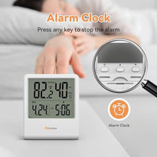 Load image into Gallery viewer, Indoor Thermometer, Room Thermometer and Hygrometer with Clock, Temperature and Humidity Meter with Clock, Double Comfort Indicator, Time, Date(White)_6160
