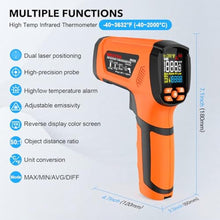 Load image into Gallery viewer, Infrared Thermometer Temperature Gun, -40-3632, High Temp Thermometer with Thermocouple Probe, Non-Contact 50:1 Pyrometer Dual Laser Thermometer Gun for Engine, Kiln, Forging, Industrial_12