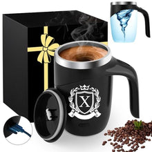 Load image into Gallery viewer, Initial Magnetic Stirring Coffee Mug Stainless Travel Cup Coworker Friends Neighbor Farewell Go Moving Away Leaving Goodbye Basic Training Job Promotion House Warming New Home Thanksgiving Men Gifts,X, Black_1