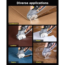 Load image into Gallery viewer, InoKraft Cardboard Cutter,Cordless Electric Scissors with Safety Button, 300 RPM High-Speed Rotary Cutter for Fabric, Cardboard, Plastic, Leather, Electric Box Cutter with LED Light, 4V Li-ion Battery, Gray_279