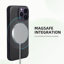 Load image into Gallery viewer, InUnion Genuine Leather Case for iPhone 15 Pro Max(2023) with MagSafe Function, Top Litchi Grain Leather Magnetic Phone Proctective Case for (iPhone 15 Pro Max) 6.7 Inch (Black, iPhone 15 pro max)_8386